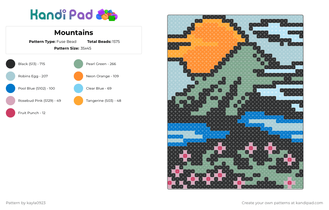 Mountains - Fuse Bead Pattern by kayla0923 on Kandi Pad - light blue,teal