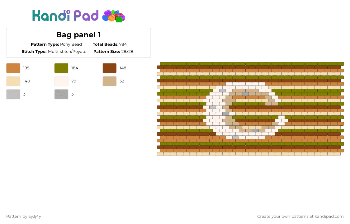 Bag panel 1 - Pony Bead Pattern by ay3j4y on Kandi Pad - beige,orange,gold