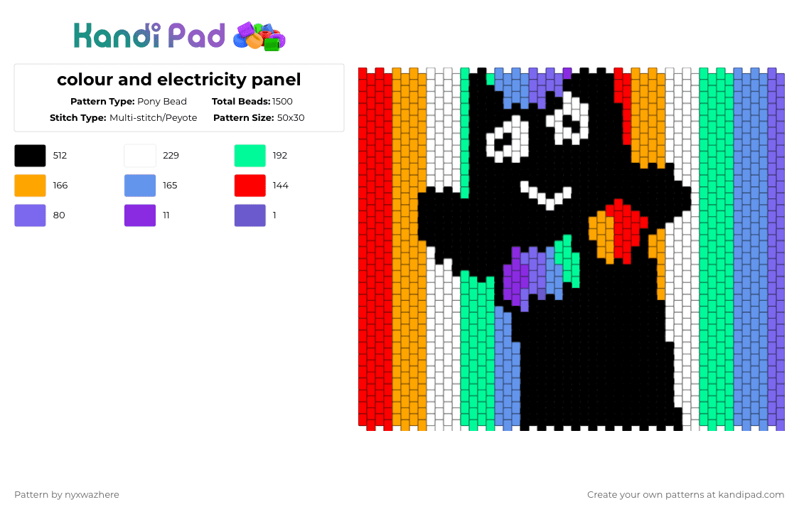 colour and electricity panel - Pony Bead Pattern by nyxwazhere on Kandi Pad - red,orange,teal,light blue,ts lookz zo ahh,booleh,miku,colour and electricity,vocaloid,murdoc gorillaz is peak,i still hate one after tpot 20