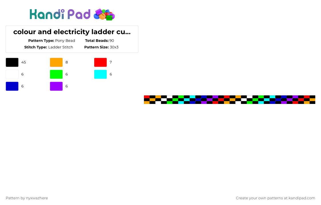 colour and electricity ladder cuff :p - Pony Bead Pattern by nyxwazhere on Kandi Pad - black,orange,purple,can you tell we like thiz zong,not forzaken zkin,forzaken one iz ztill peak tho,miku,vocaloid,color and electricity