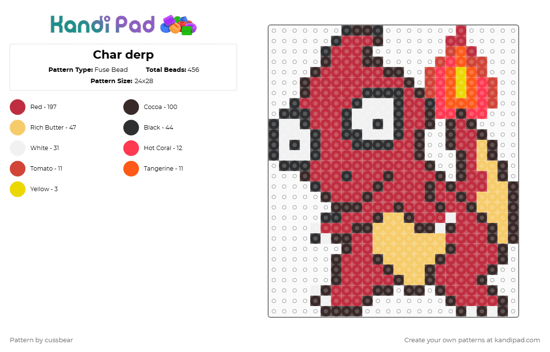 Char derp - Fuse Bead Pattern by cussbear on Kandi Pad - charmander,charmeleon,pokemon,derpy,gaming,video game,brown,red