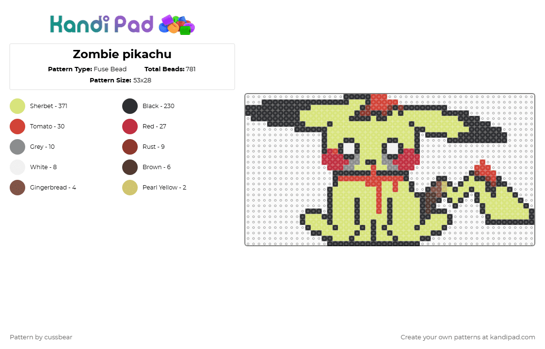 Zombie pikachu - Fuse Bead Pattern by cussbear on Kandi Pad - yellow