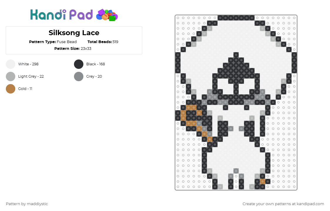 Silksong Lace - Fuse Bead Pattern by maddiystic on Kandi Pad - white,beige,gray,silksong,lace,silksong lace,hollow knight,video game character,video games