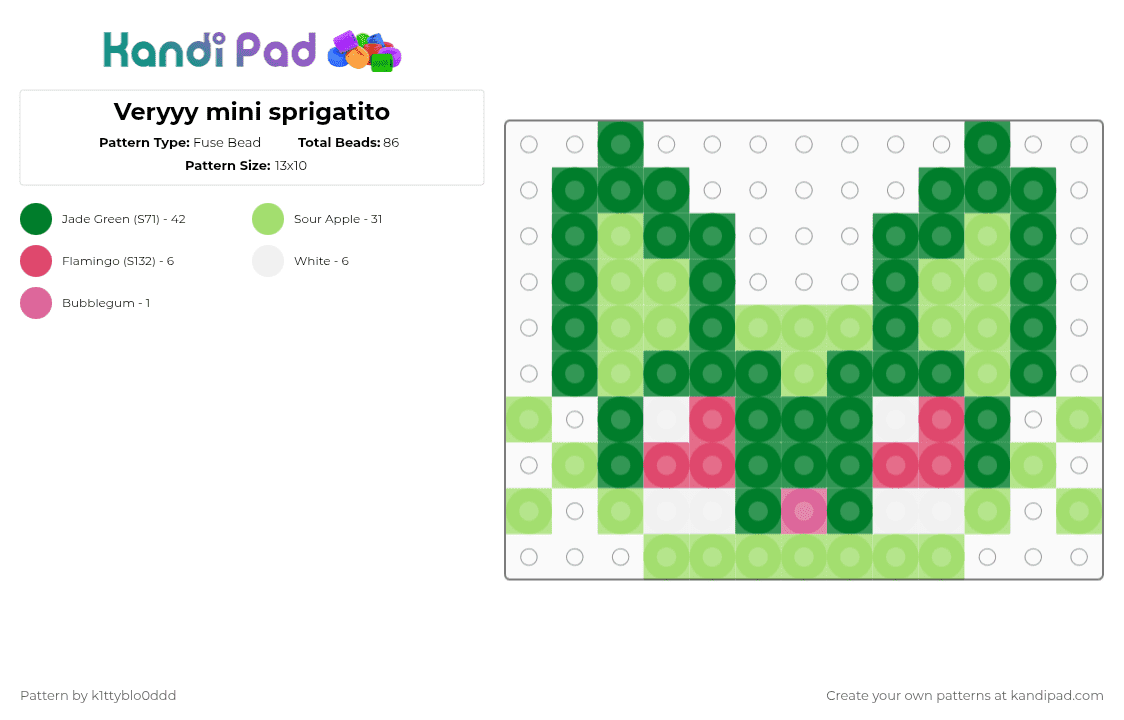 Veryyy mini sprigatito - Fuse Bead Pattern by k1ttyblo0ddd on Kandi Pad - green