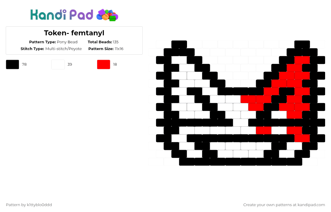 Token- femtanyl - Pony Bead Pattern by k1ttyblo0ddd on Kandi Pad - white,red