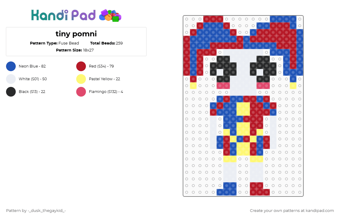 tiny pomni - Fuse Bead Pattern by deleted_user_211452 on Kandi Pad - red,blue