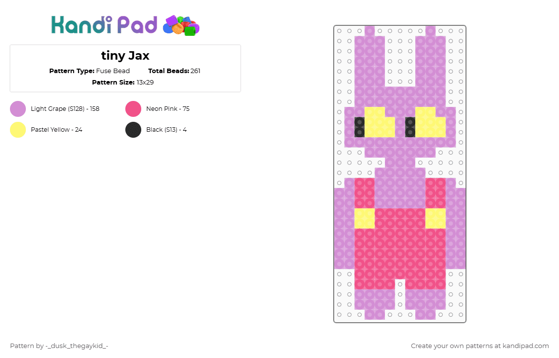 tiny Jax - Fuse Bead Pattern by deleted_user_211452 on Kandi Pad - pink