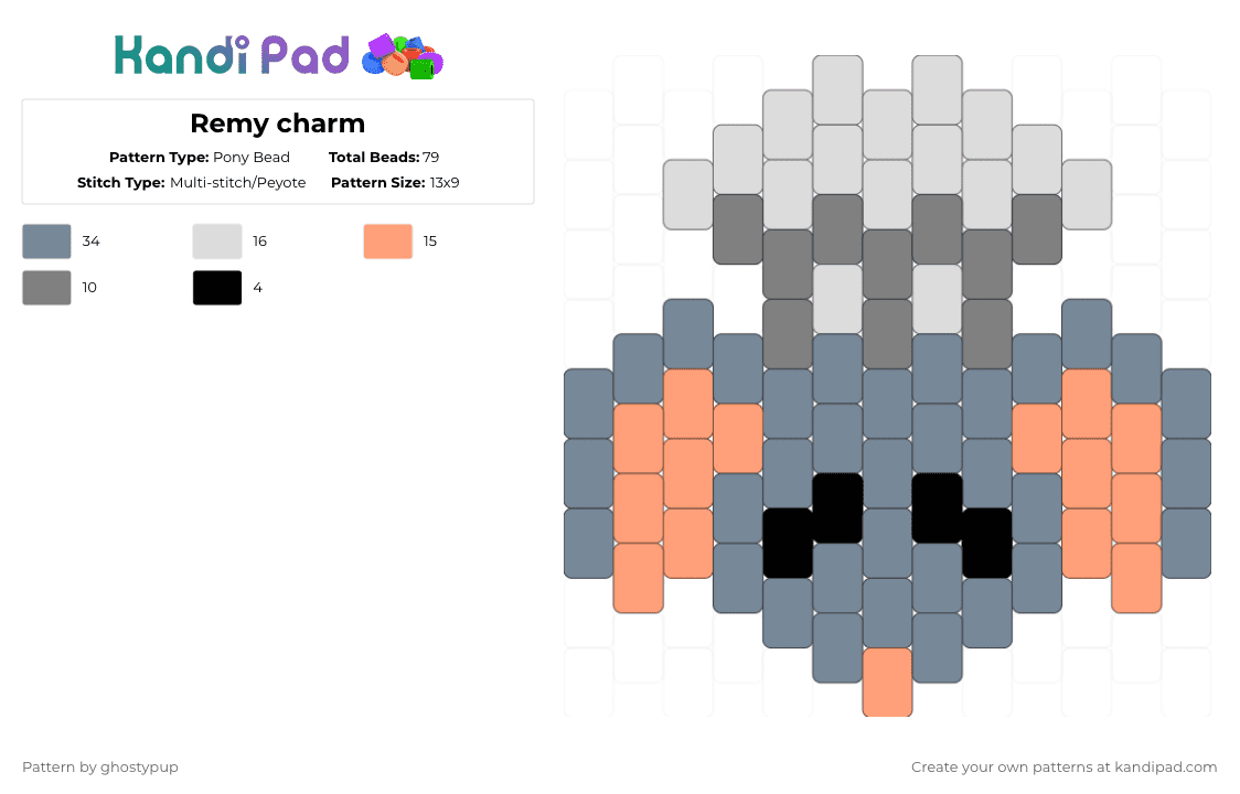 Remy charm - Pony Bead Pattern by ghostypup on Kandi Pad - gray