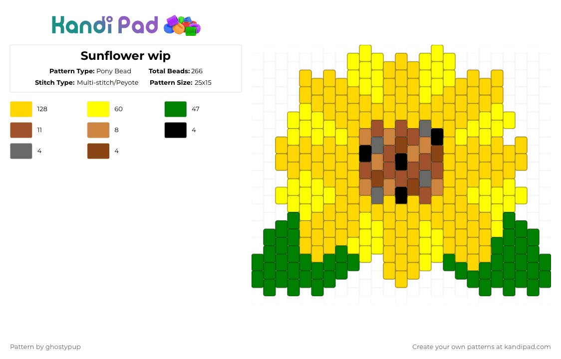 Sunflower wip - Pony Bead Pattern by ghostypup on Kandi Pad - yellow