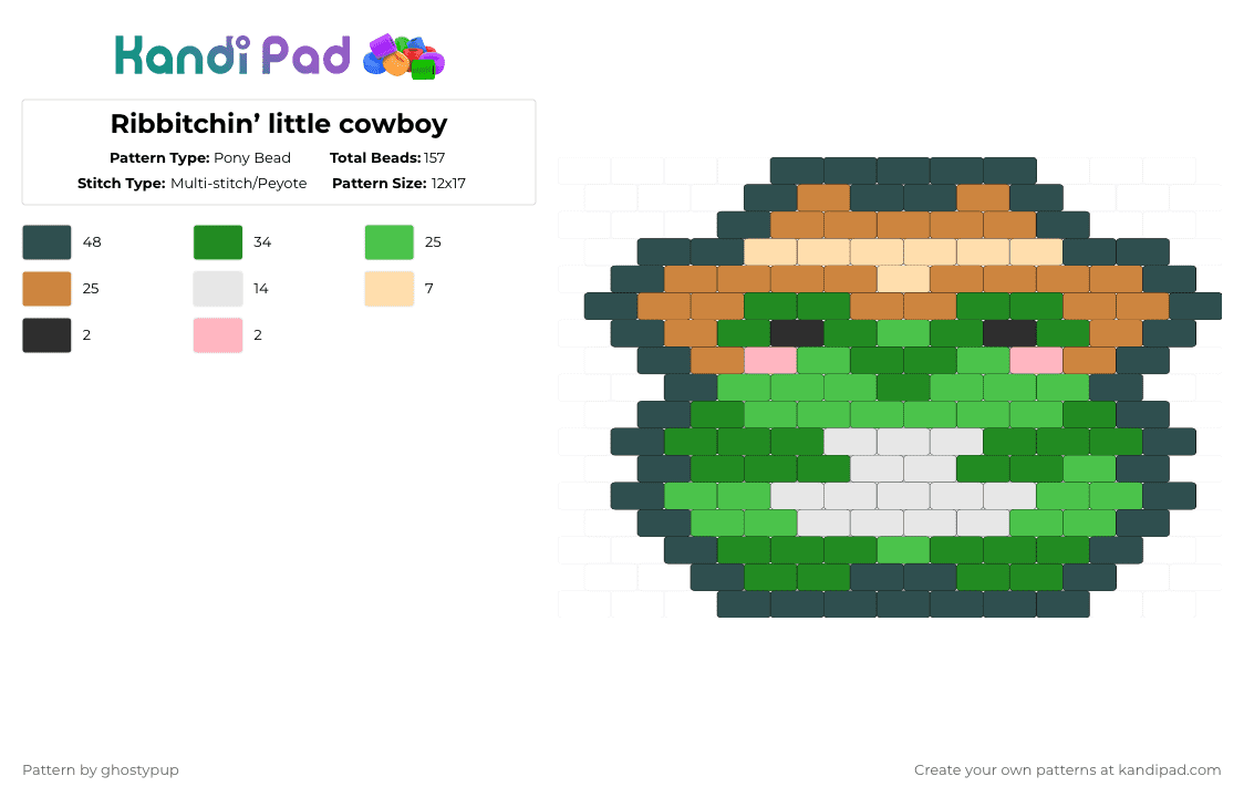 Ribbitchin’ little cowboy - Pony Bead Pattern by ghostypup on Kandi Pad - green,gray