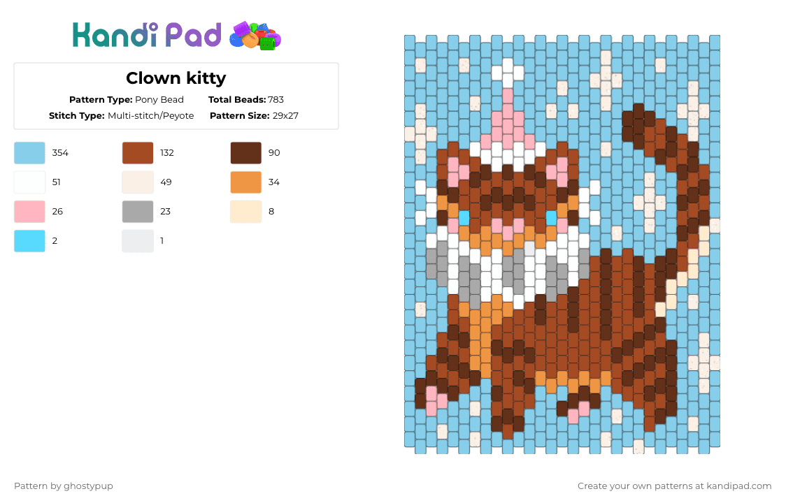 Clown kitty - Pony Bead Pattern by ghostypup on Kandi Pad - light blue,red