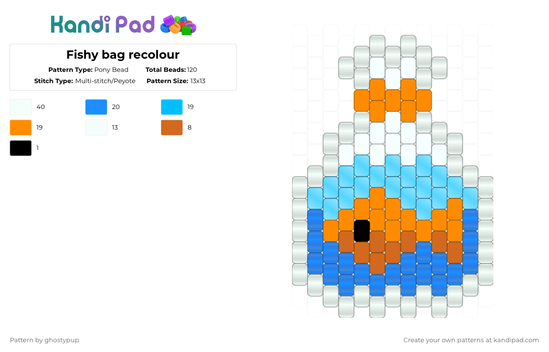 Fishy bag recolour - Pony Bead Pattern by ghostypup on Kandi Pad - light blue,orange