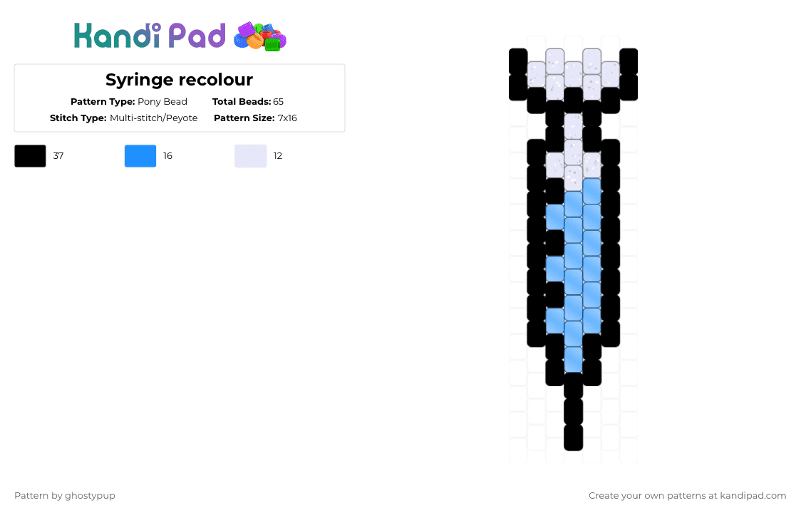 Syringe recolour - Pony Bead Pattern by ghostypup on Kandi Pad - white,light blue