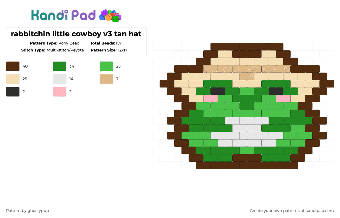 rabbitchin little cowboy v3 tan hat - Pony Bead Pattern by ghostypup on Kandi Pad - brown, green
