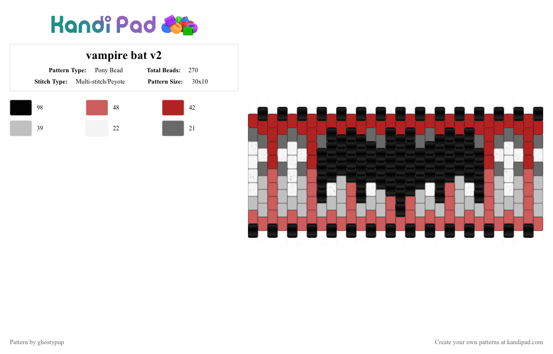 vampire bat v2 - Pony Bead Pattern by ghostypup on Kandi Pad - red