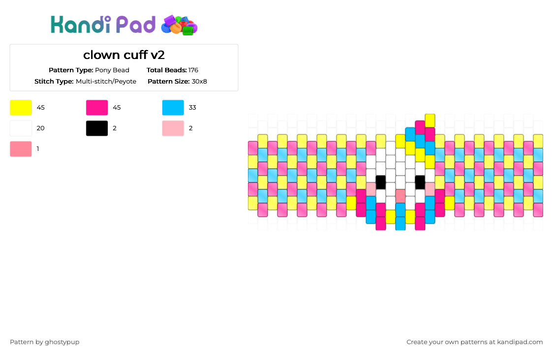 clown cuff v2 - Pony Bead Pattern by ghostypup on Kandi Pad - pink,yellow