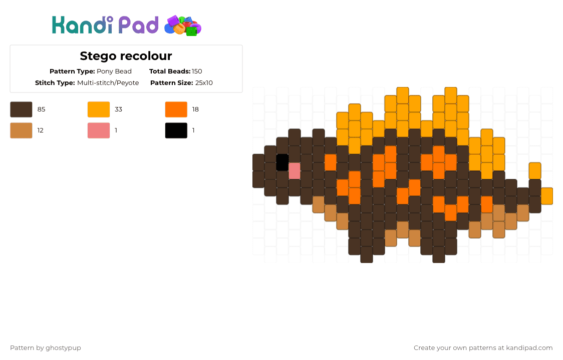 Stego recolour - Pony Bead Pattern by ghostypup on Kandi Pad - brown,orange