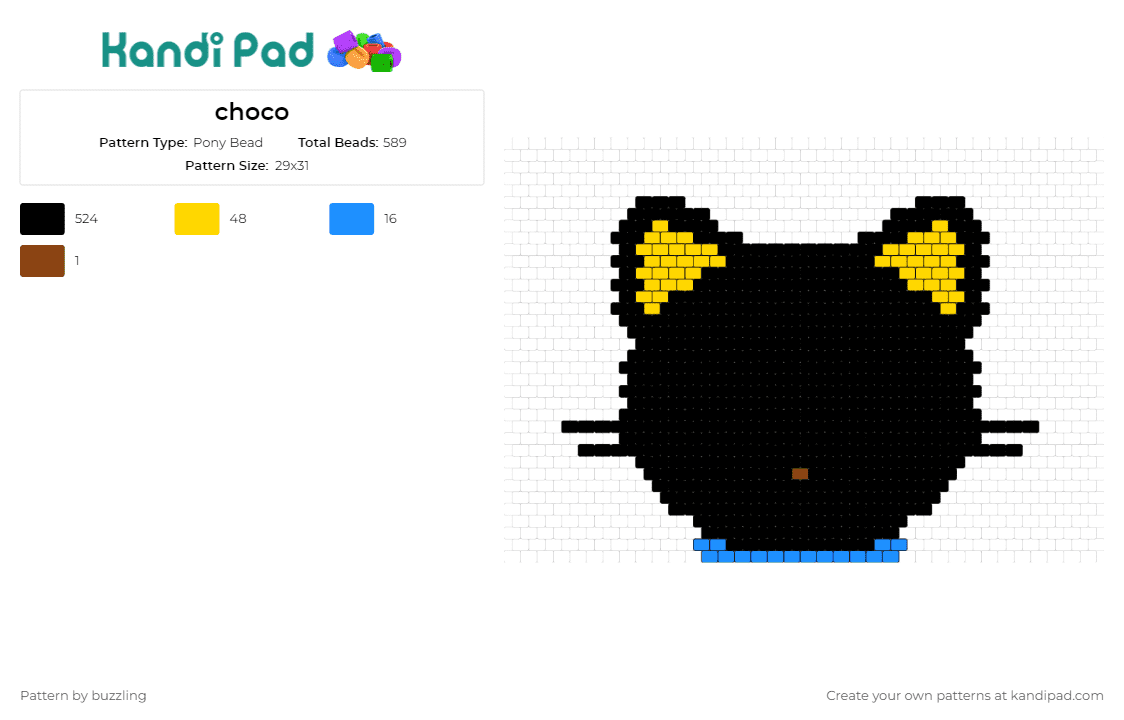 choco - Pony Bead Pattern by buzzling on Kandi Pad - chococat,sanrio,adorable,black,yellow,eyes,delightful,cute,creative,project
