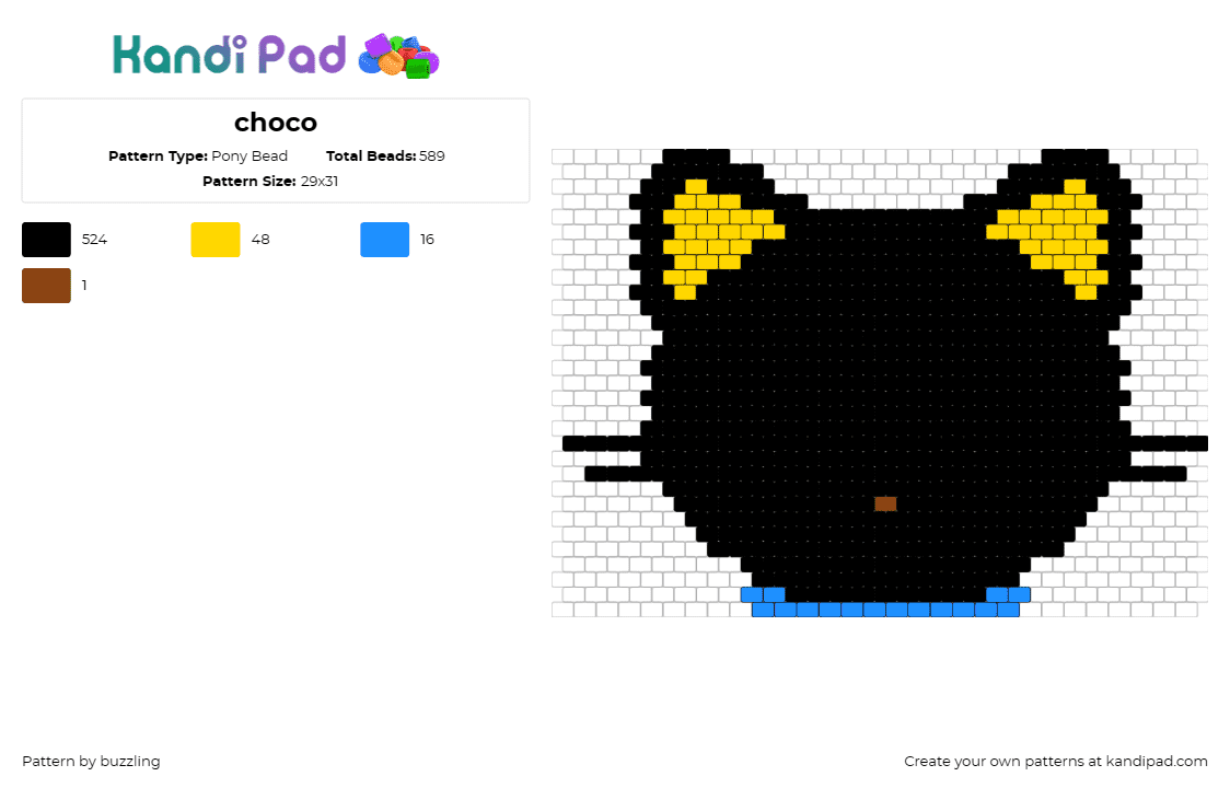 choco - Pony Bead Pattern by buzzling on Kandi Pad - chococat,sanrio,adorable,black,yellow,eyes,cute