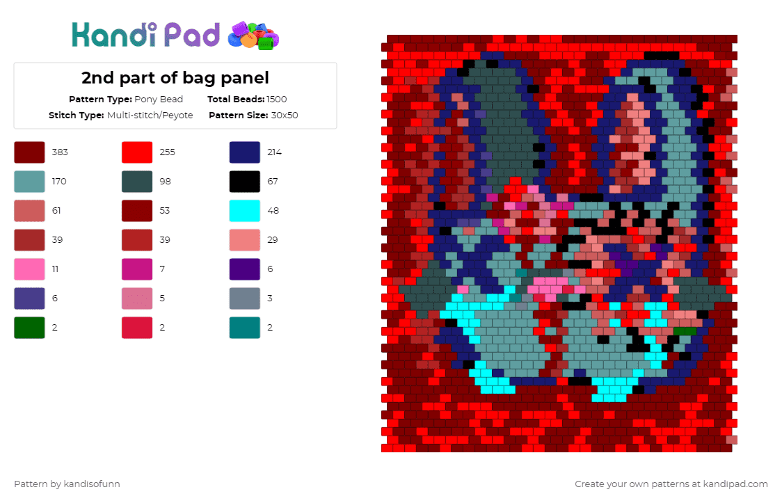 2nd part of bag panel - Pony Bead Pattern by k4ithez0mb13z on Kandi Pad - red,purple,teal,brown,cotdbeaded