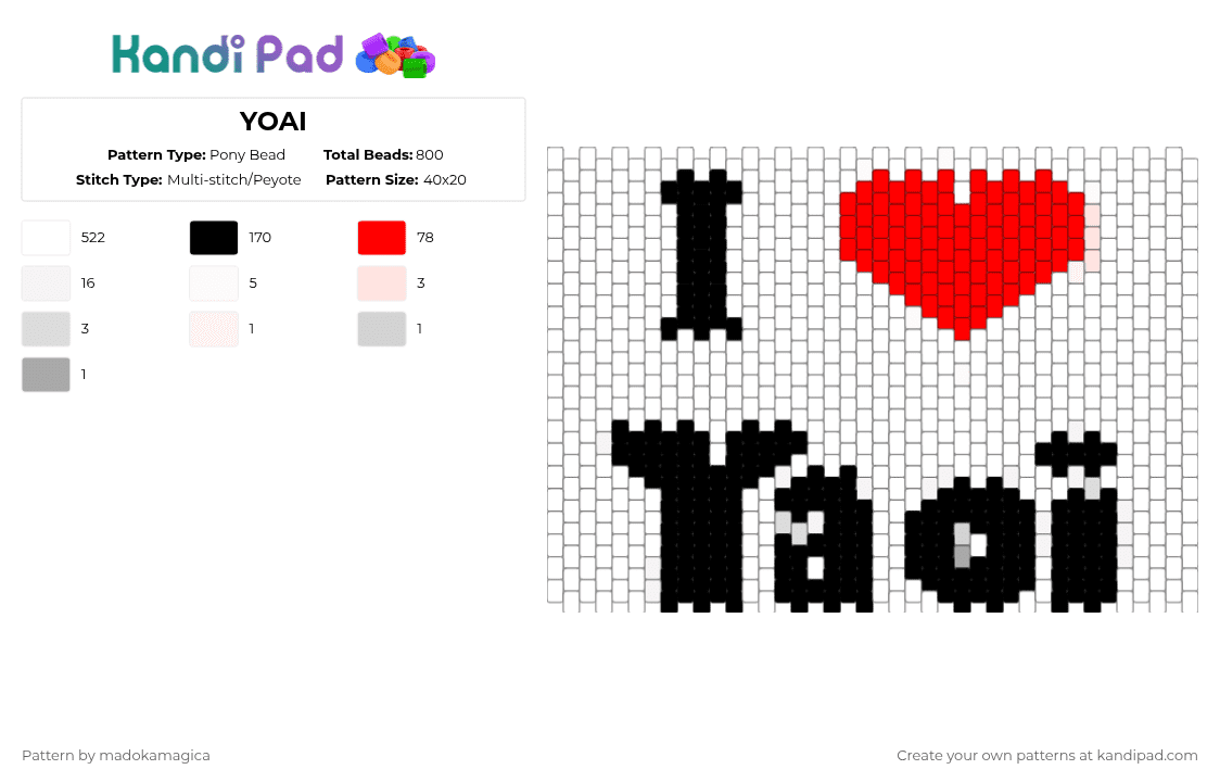 YOAI - Pony Bead Pattern by k4ithez0mb13z on Kandi Pad - white,red