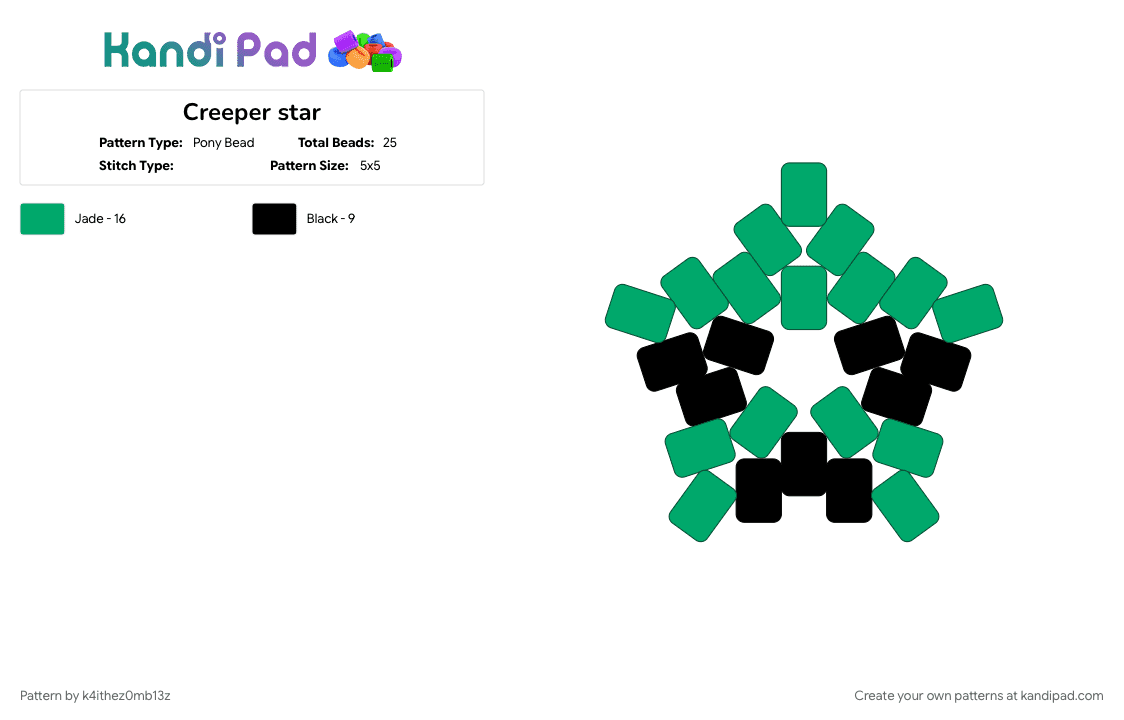Creeper star - Pony Bead Pattern by k4ithez0mb13z on Kandi Pad - black, green