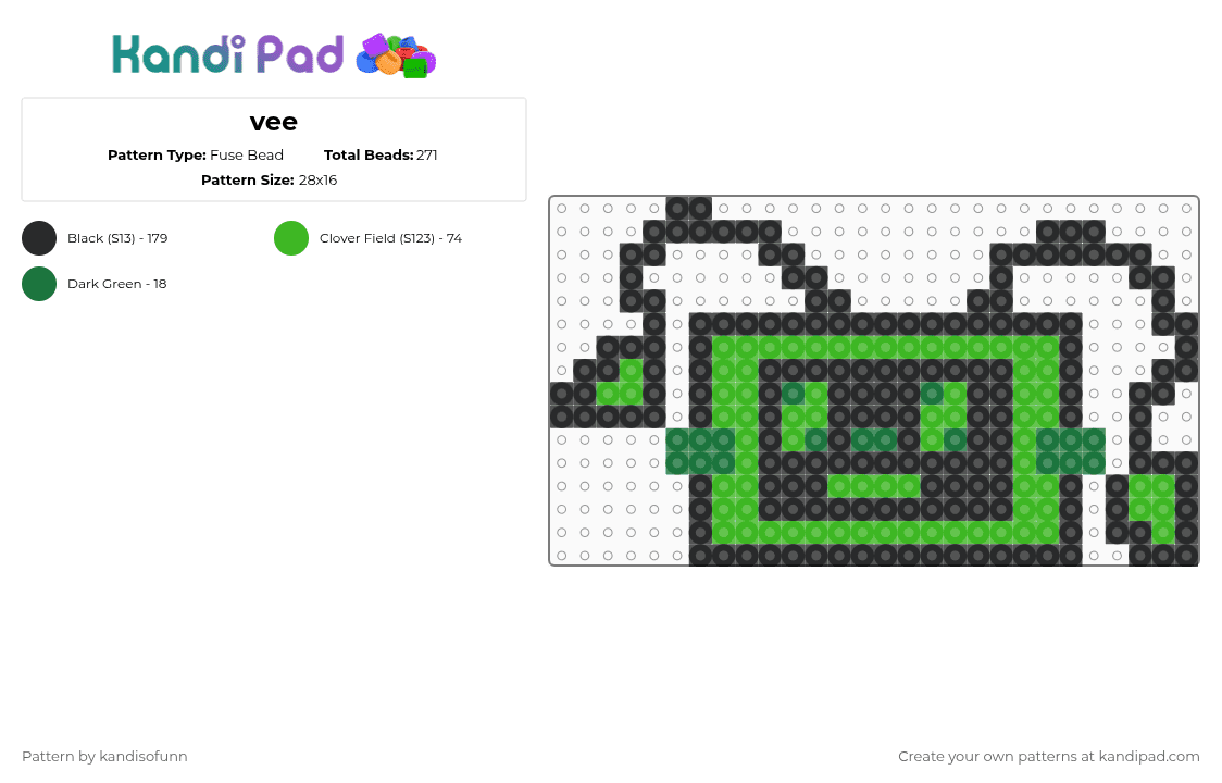 vee - Fuse Bead Pattern by k4ithez0mb13z on Kandi Pad - black,green