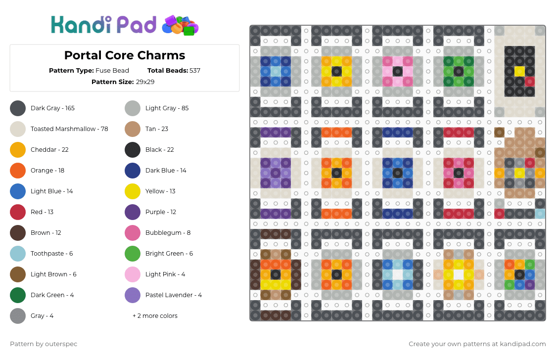 Portal Core Charms - Fuse Bead Pattern by outerspec on Kandi Pad - gray,beige,orange,portal,core,charm,perler