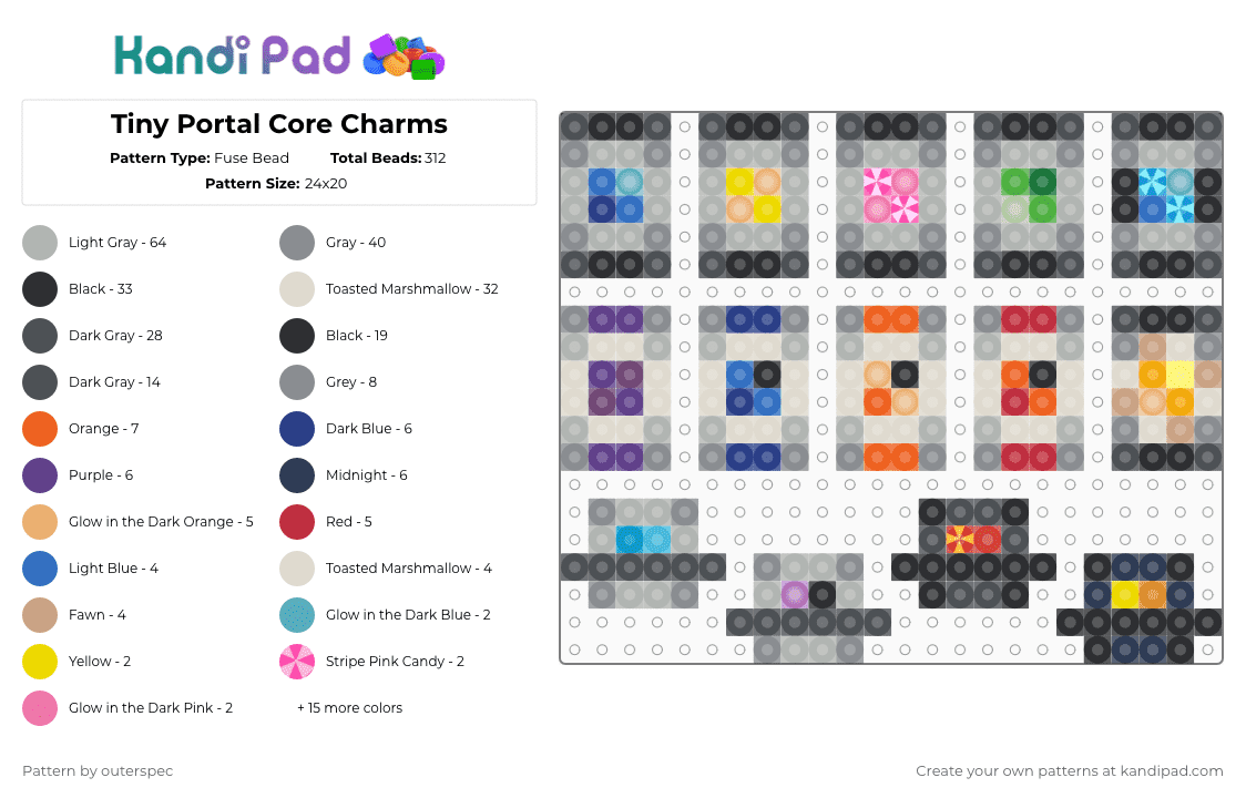 Tiny Portal Core Charms - Fuse Bead Pattern by outerspec on Kandi Pad - gray,beige,portal,robot,charm,wheatley