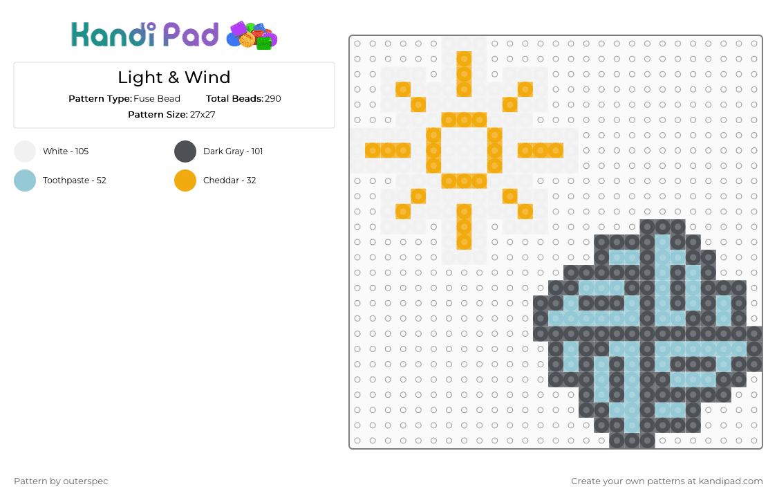 Light & Wind - Fuse Bead Pattern by outerspec on Kandi Pad - charm, gray, useful