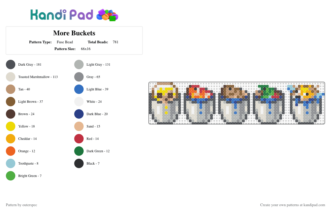More Buckets - Fuse Bead Pattern by outerspec on Kandi Pad - gray,beige,minecraft,bucket,charm