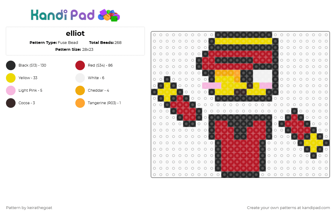 elliot - Fuse Bead Pattern by keirathegoat on Kandi Pad - black,red,yellow