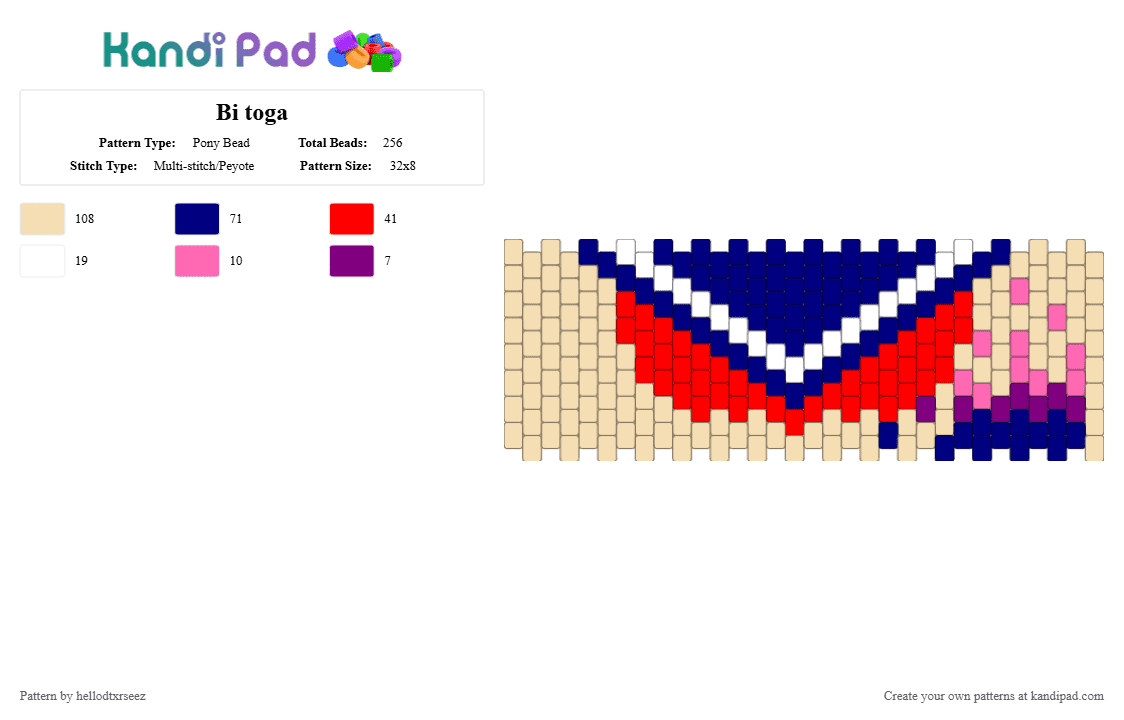 Bi toga - Pony Bead Pattern by hellodtxrseez on Kandi Pad - beige,purple