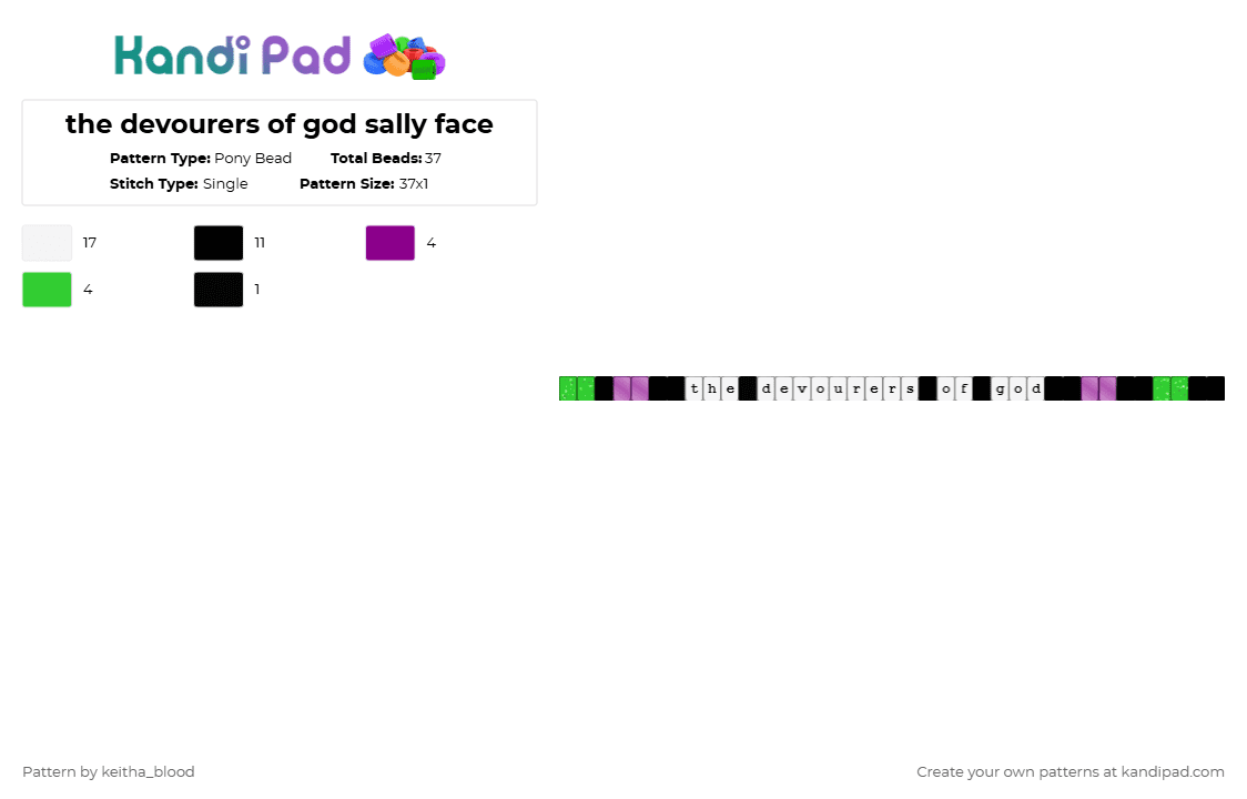 the devourers of god sally face - Pony Bead Pattern by kyrie on Kandi Pad - green, pink, white