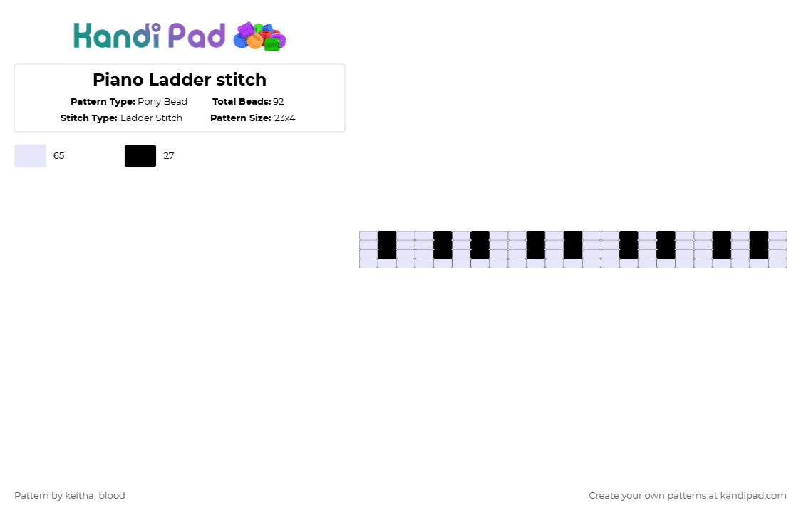 Piano Ladder stitch - Pony Bead Pattern by kyrie on Kandi Pad - black,white