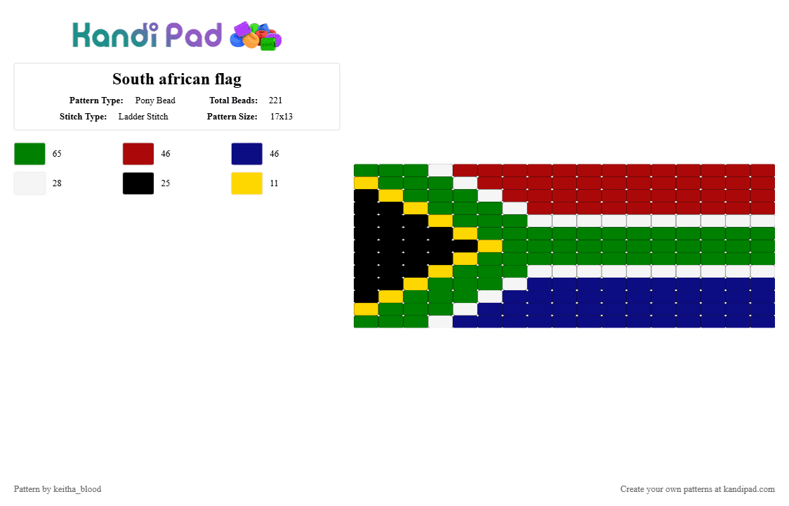 South african flag - Pony Bead Pattern by kyrie on Kandi Pad - red,green,purple