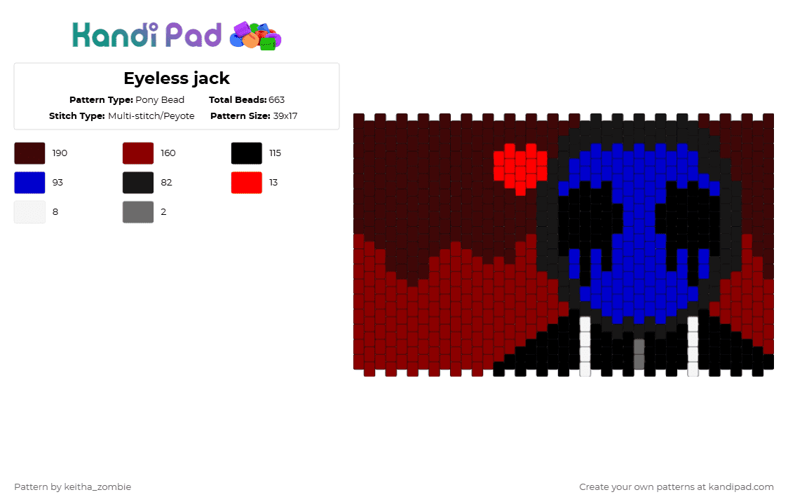 Eyeless jack - Pony Bead Pattern by kyrie on Kandi Pad - brown, red