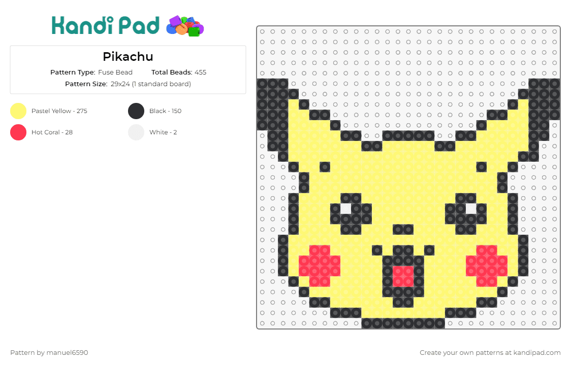 Pikachu - Fuse Bead Pattern by manuel6590 on Kandi Pad - pokemon,pikachu,anime,tv shows