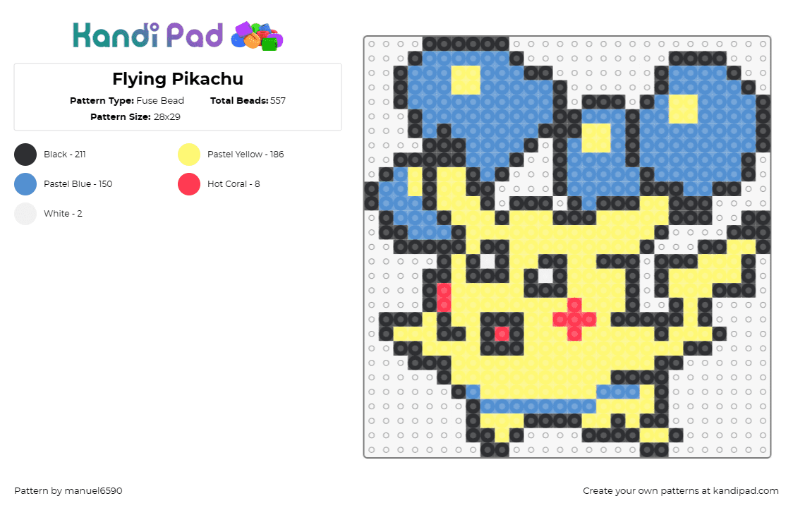 Flying Pikachu - Fuse Bead Pattern by manuel6590 on Kandi Pad - pokemon,pikachu,balloons