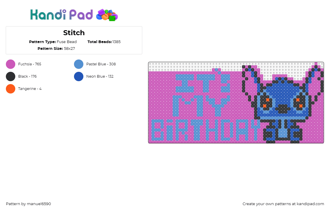 Stitch - Fuse Bead Pattern by manuel6590 on Kandi Pad - lilo and stitch,stitch,birthday,cartoons