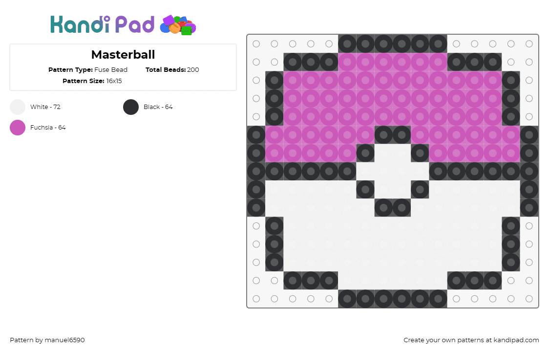Masterball - Fuse Bead Pattern by manuel6590 on Kandi Pad - pokemon,pokeball,master ball
