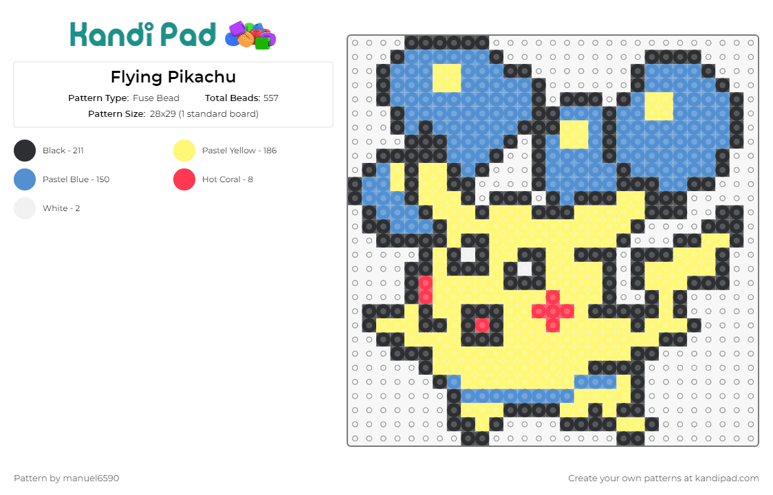 Flying Pikachu - Fuse Bead Pattern by manuel6590 on Kandi Pad - pokemon,pikachu,balloons