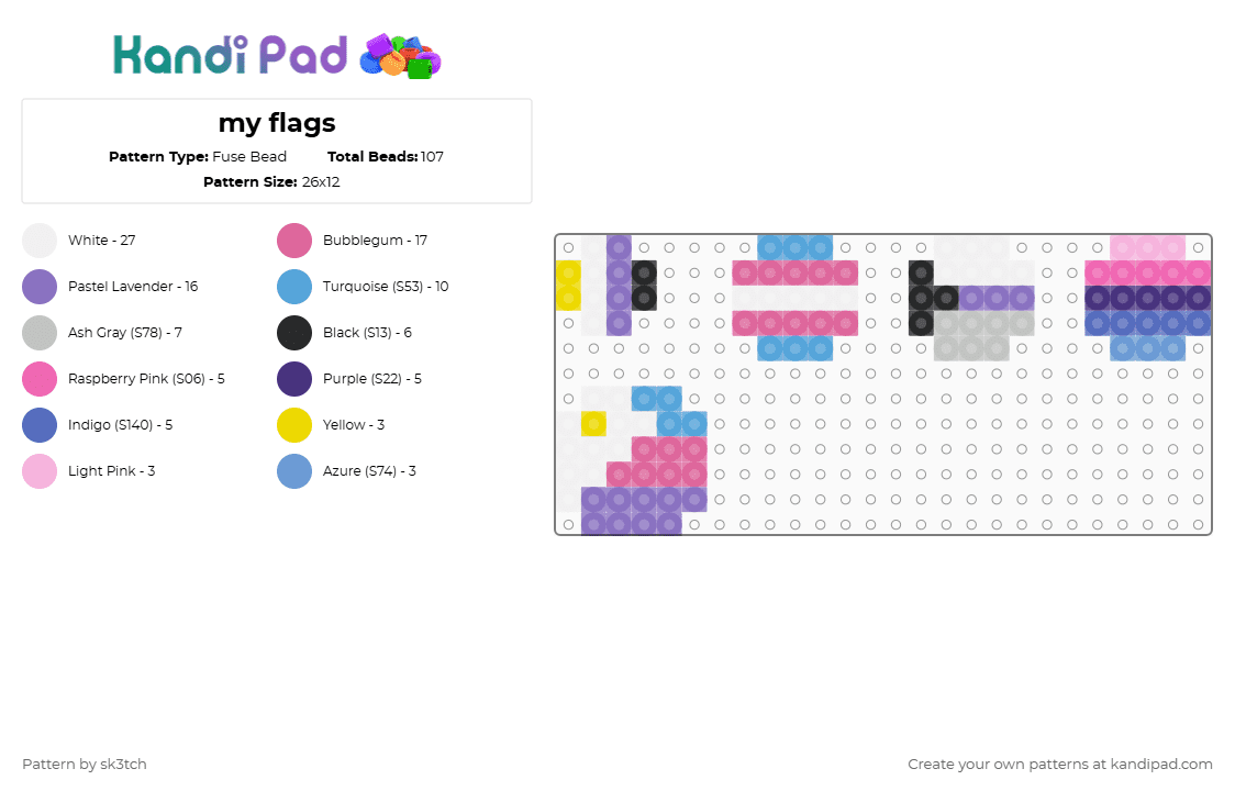 my flags - Fuse Bead Pattern by sk3tch on Kandi Pad - blue,light blue,pink