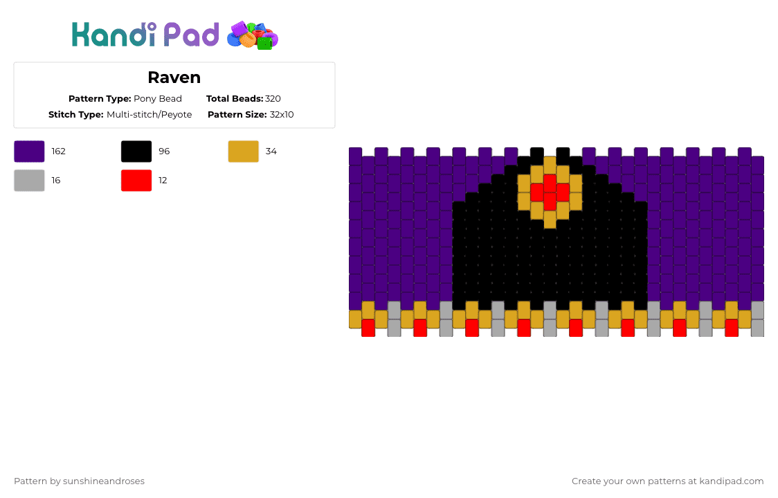 Raven - Pony Bead Pattern by sunshineandroses on Kandi Pad - purple