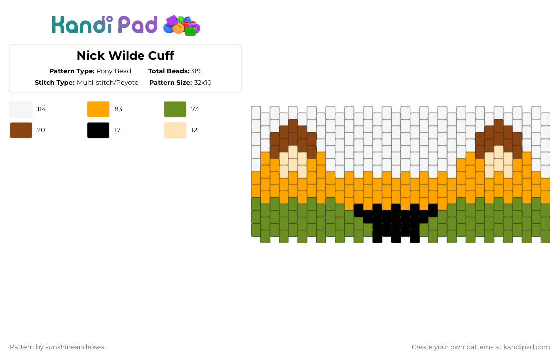 Nick Wilde Cuff - Pony Bead Pattern by sunshineandroses on Kandi Pad - green,orange,nick wilde,zootopia,cuff,kandi