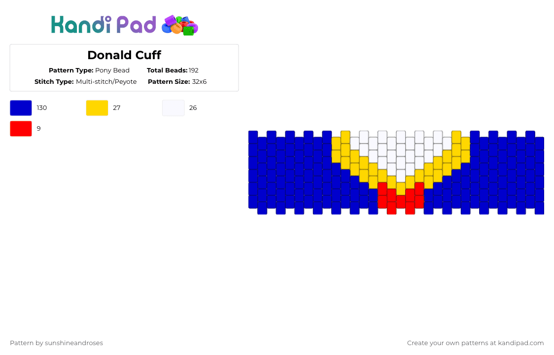 Donald Cuff - Pony Bead Pattern by sunshineandroses on Kandi Pad - purple,cotdbeaded,donald,donald duck,disney,mickeymouseclubhouse