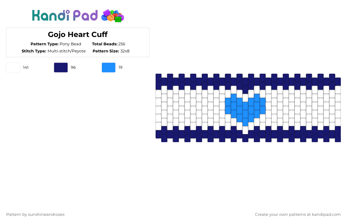 Gojo Heart Cuff - Pony Bead Pattern by sunshineandroses on Kandi Pad - purple,gojo,heart cuff,cuff,kandi,ponybeads