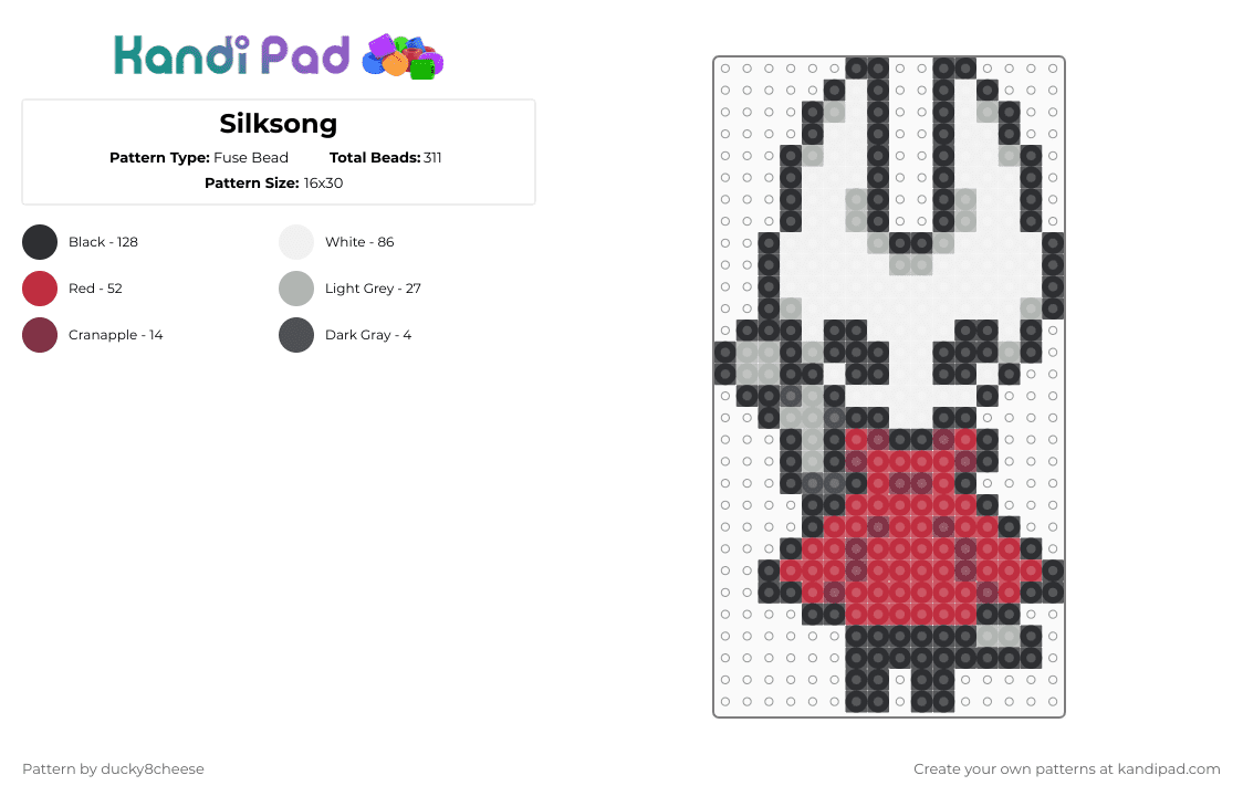 Silksong - Fuse Bead Pattern by ducky8cheese on Kandi Pad - white,beige,red