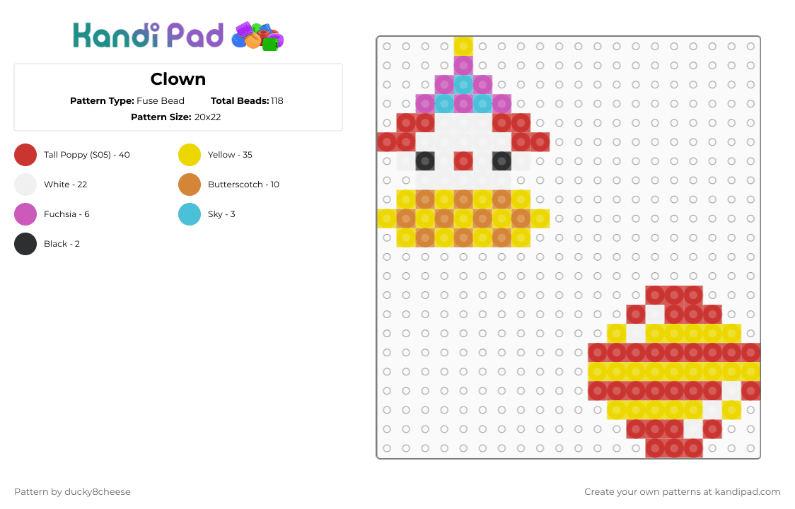 Clown - Fuse Bead Pattern by ducky8cheese on Kandi Pad - yellow,red