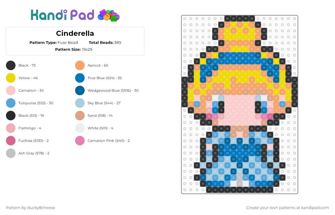 Cinderella - Fuse Bead Pattern by ducky8cheese on Kandi Pad - yellow,blue,colorful,princesse,disney,cinderella
